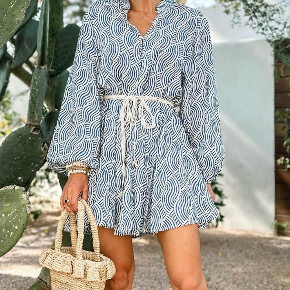 H&M Blue and Cream dress with belt